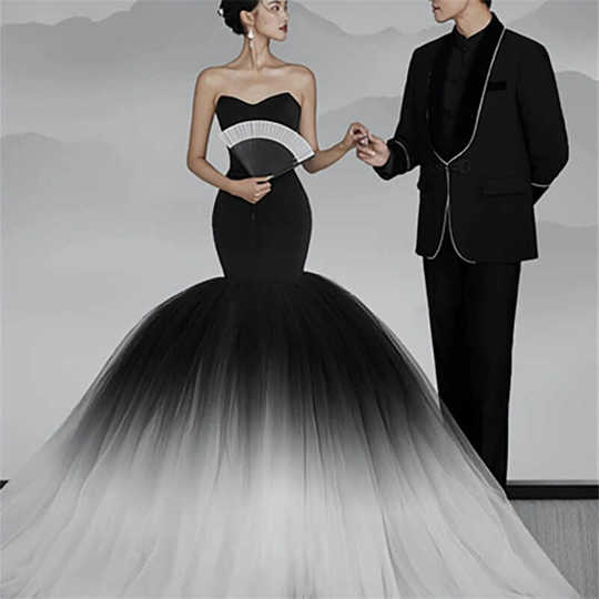 Fishtail Strapless Wedding Dress - Korean Style Organza Gown Fishtail Strapless Wedding Dress - Korean Style Organza Gown