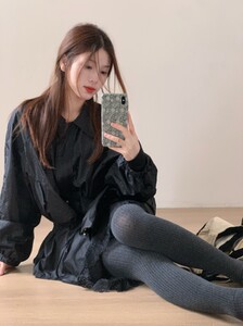 
No Fish Retro Millennium Jacket Windproof Low Waist Drawstring Lightweight Mid-Length Black Windbreaker