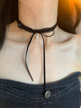
Sweet and spicy black lace bow choker necklace for women niche velvet necklace tie necklace 2024 trend