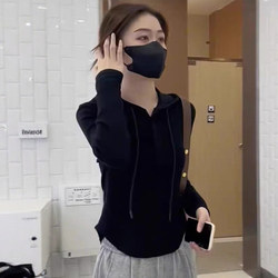 Hooded Long-Sleeved T-Shirt Women's Sweatshirt Spring and Autumn New Style Loose Slimming Pure Cotton Base Hoodie Stylish Short Top