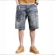 Embroidered denim shorts men's summer thin slim feet trendy Korean style men's straight mid-pants five-point pants