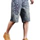 Embroidered denim shorts men's summer thin slim feet trendy Korean style men's straight mid-pants five-point pants