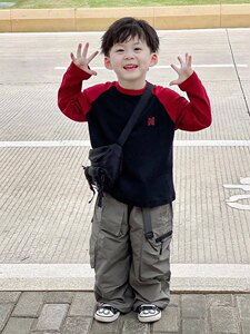 
Pure cotton boys T-shirt color insert 2025 new children's spring and autumn base shirt, small baby handsome long-sleeved top