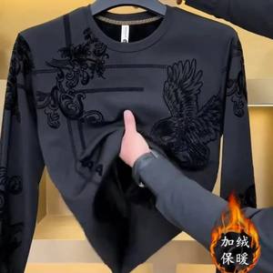 
Long-sleeved T-shirt new autumn and winter plus velvet Eagle men's round neck sweatshirt loose base warm tops autumn clothes