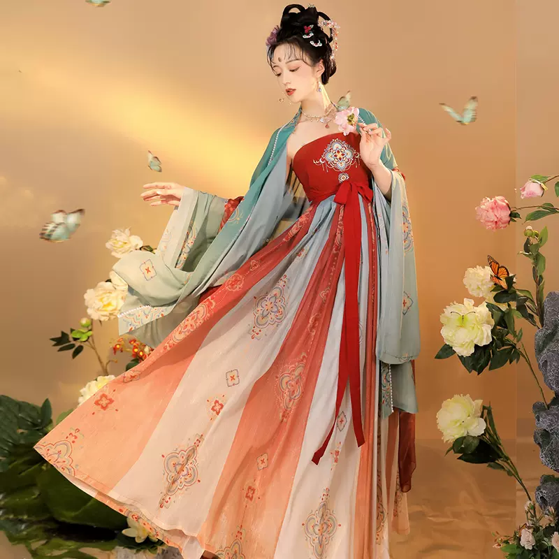 玉簪花原创唐制汉服女超仙诃子裙套装中国风复原唐风大袖衫古装春-Taobao