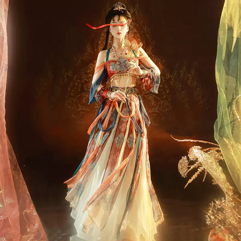 原創敦煌飛天漢服女改良漢元素西域天竺公主古裝仙氣飄逸異域風夏-Taobao