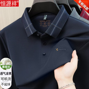 
Hengyuanxiang mulberry silk long-sleeved T-shirt men's spring and autumn middle-aged high-end business casual lapel daddy Polo shirt