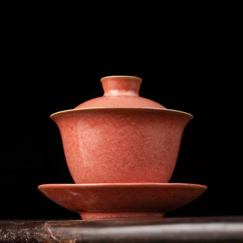 郎红珐琅彩三才盖碗泡茶碗陶瓷大号功夫茶具家用红色釉泡茶器盖杯 