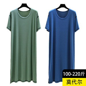 Model men's robes in summer thin short -sleeved home bathrobe large -size casual long pajamas pure color home service
