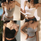 ITSNIKAR Sexy Kinkle Sling Vest for Women with Summer Chest Pads Outside and Slim-fitting Knitted Top
