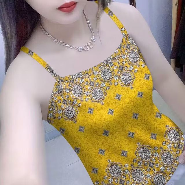 Contrast color suspenders for women 2025 summer new style printed slim outer wear slimming sleeveless tops suspenders bottoming shirt for women