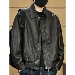 
American retro motorcycle leather jacket men's spring 2026 new vintage trendy brand flight jacket men's tops