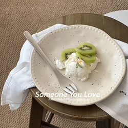 ins Matte Retro Irregular Embossed Ceramic Plate, Good-Looking Tableware for Dessert Shop, Cake Plate