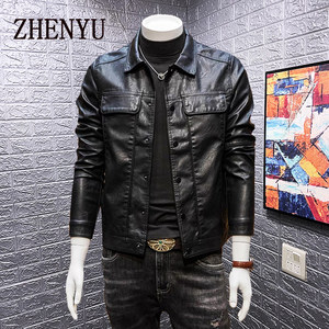 
Autumn and winter plus fleece leather jacket for men 2025 new trendy slim men's lapel top motorcycle leather jacket