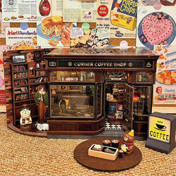 Cutebee Street Corner Coffee Shop Handmade DIY Miniature House Model Assembly Toy Birthday Gift