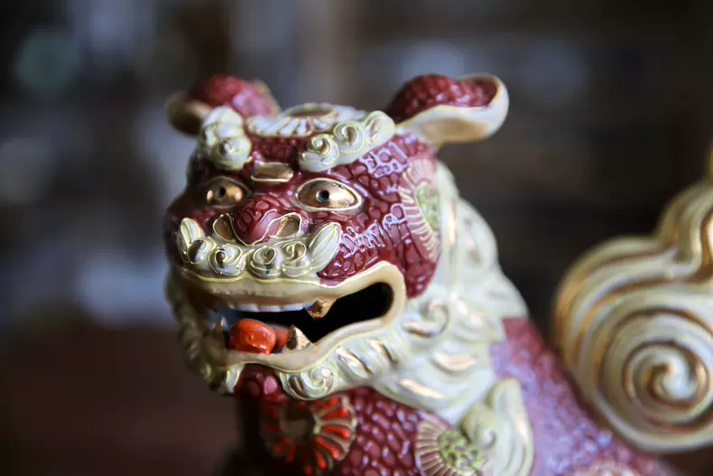 日本陶瓷九谷烧金彩色绘唐狮子-Taobao