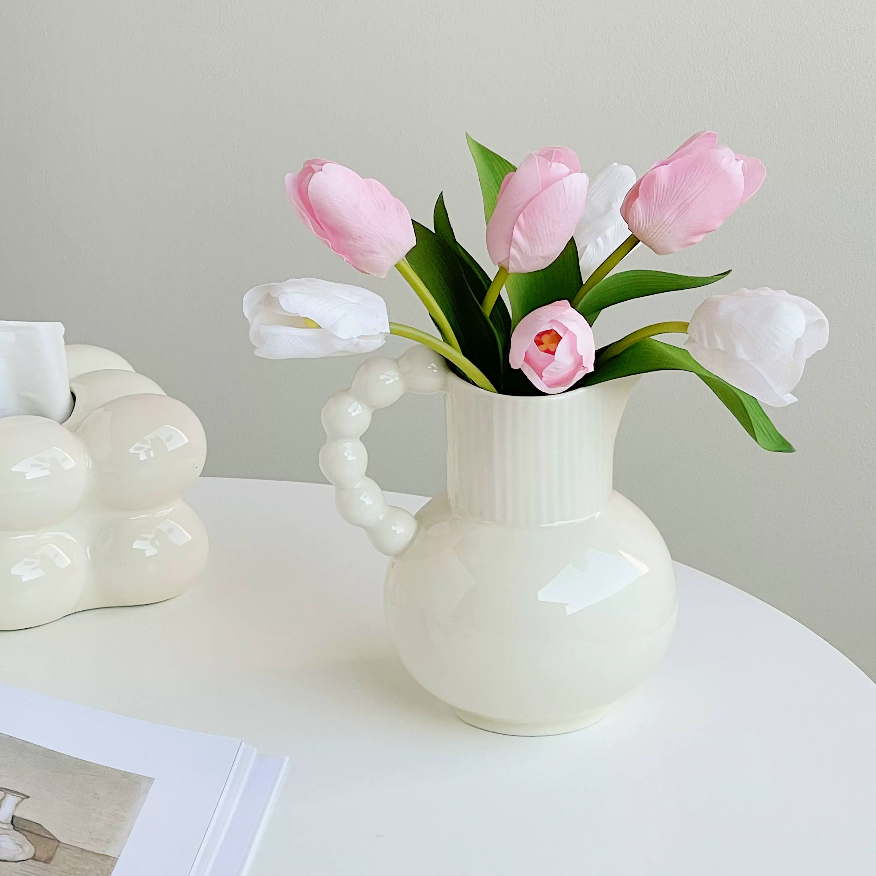 CoCoLucy法式奶壶陶瓷花瓶摆件轻奢高档客厅插花高级感餐桌装饰品-Taobao