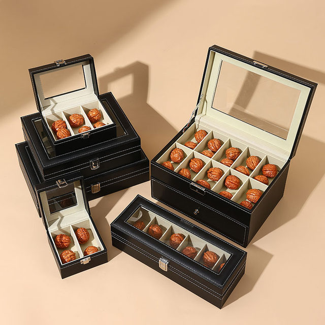 Leather skylight literary play walnut storage box lion head storage box walnut display display box walnut collection box