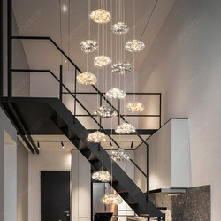 Gypsophila-Themed Small Loft Apartment with a High Ceiling Living Room, Rotating Staircase, Hollow Long Chandelier, Open-Air Villa, Duplex Building