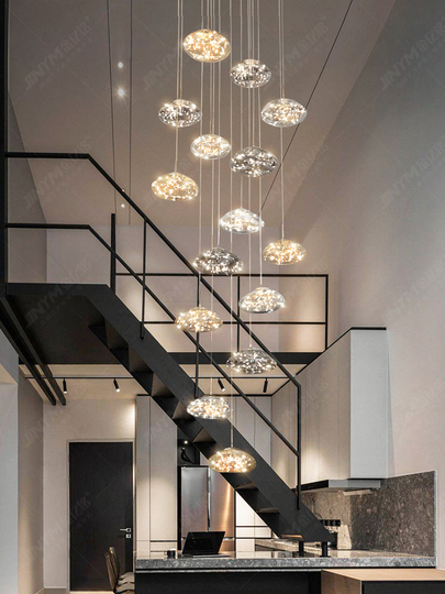 キングスター 24灯 ガラス スパイラル階段シャンデリア - モダン