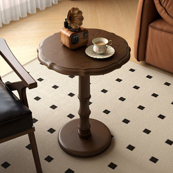 Vintage Solid Wood Small Coffee Table, French-Style Small Round Table, Sofa Side Table, Bedside Mini Corner Table, Retro Small Tea Table for Balcony