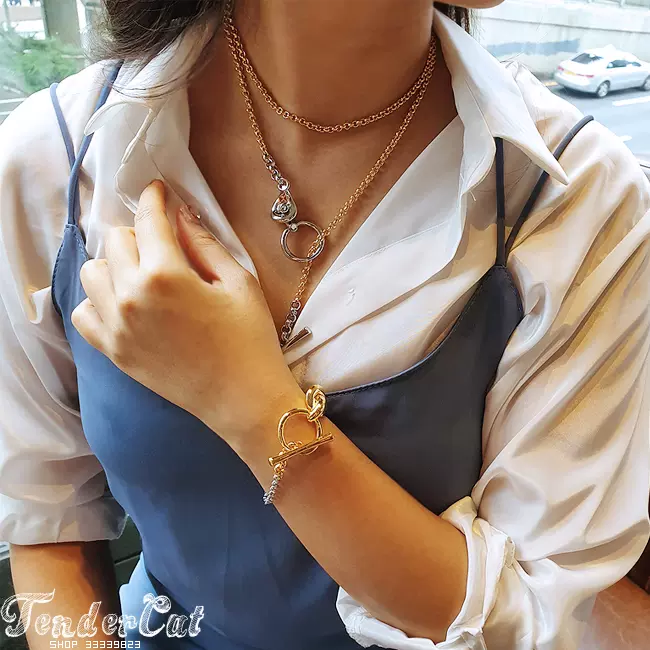 双色链条一字扣环gold Silver Mix Chain手链项链韩国南大门饰品 双色链条一字扣环gold Silver Mix Chain手链项链韩国南大门饰品