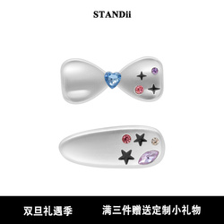 Standii Hand-made Personalized Design Silver Hairpin Y2k Sweet Cool Star Color Zircon Bow Edge Clip