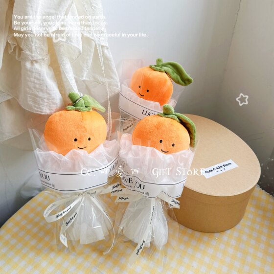 Kawaii West Red Tomato Bouquet Cartoon Fruit Orange Doll Flower Children's Gift Mini Small Bouquet Creative