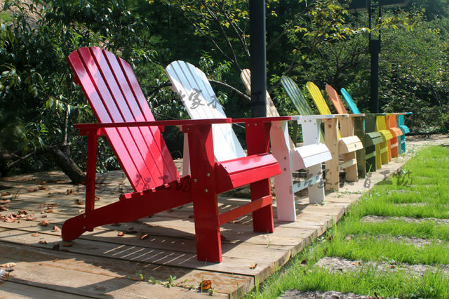 Beach simple retro lounge chair outdoor solid wood backrest balcony log garden leisure European ...