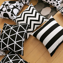 Pure Cotton Thickened Modern Geometric Striped Black and White Cushion Pillowcase with Insert, Large Bed Pillow, Sofa Square Pillow