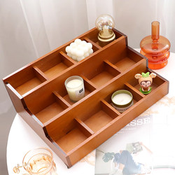 Wooden Stepped Storage Box Japanese-Style Organizer Desk Vintage Style Wooden Box Bedroom Skincare Storage Cabinet