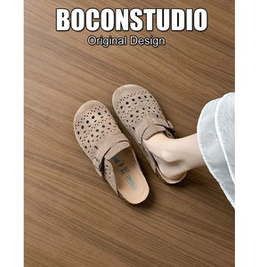 
Genuine leather toe-cap half slippers for women to wear outside summer 2026 new style lazy one-leg hollow thick-soled breathable Birkenstock shoes