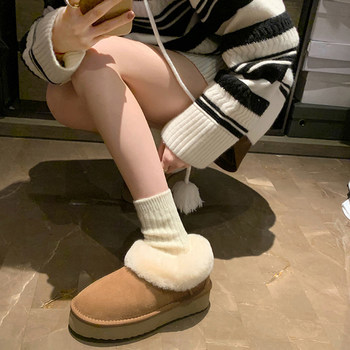 Snow boots in winter cotton boots thickened sole leather
