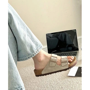 
Cowhide version! Genuine leather Birken sandals for women in summer wear half slippers flat strap slippers Boken shoes
