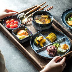 High-End Single-Serving Tableware for Home Use, Weight-Loss Meal Plate, Ceramic Postpartum Meal Set, Divided Bowl, Plate, Tray, Breakfast Plate, Japanese Style