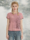 Yizhi Manor 2025 summer Korean version pink embroidered modal cotton casual T-shirt short-sleeved loose slim T-shirt for women
