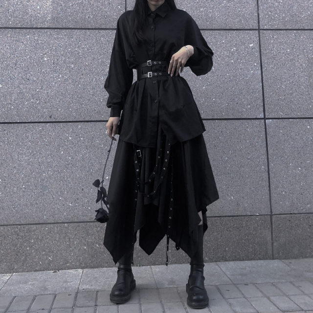 Spring and Autumn Skirts for Women 2025 New Shirts High Waist Irregular Yamamoto Design Sense Dark Style Long Skirt for Women Retro
