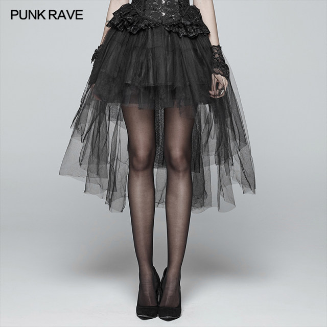 Punk mesh puffy skirt autumn new women's lace stitching A-line skirt mid-length skirt irregular cake skirt