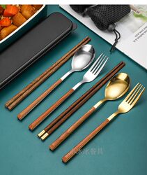 Chopsticks, Spoon, and Fork Set Portable Three-Piece Cutlery Set Student Chopsticks Box Children's Bento Cutlery
