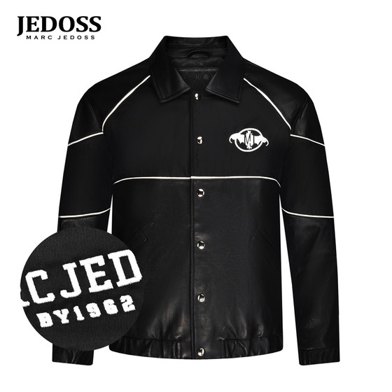
JEDOSS/JEDOSS men's autumn and winter new style letter embroidered stitching line leather jacket trendy RL013