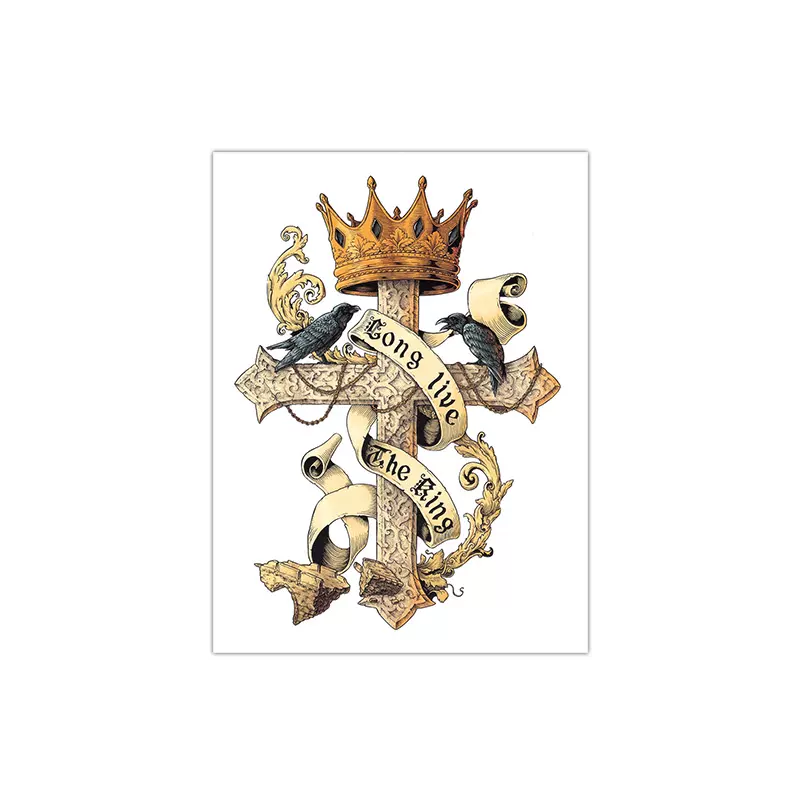 皇冠英文十字架纹身贴防水男女仿真彩色手臂刺青纹身贴纸