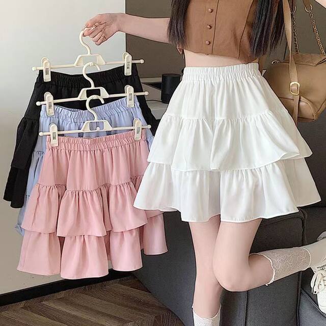 New autumn and winter versatile double-layer cake skirt for women with high waist slim short skirt for small lotus leaf skirt