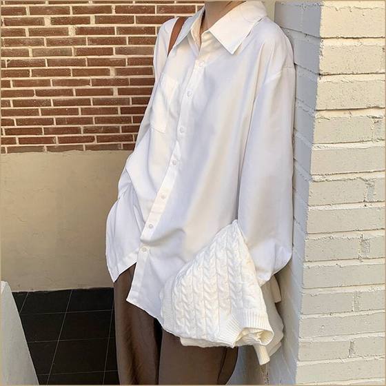 White shirt Female spring and autumn new loose mid -length design sense niche inner bottom shirt long sleeve top