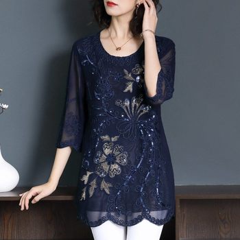 women's loose lace shirt mother's clothing