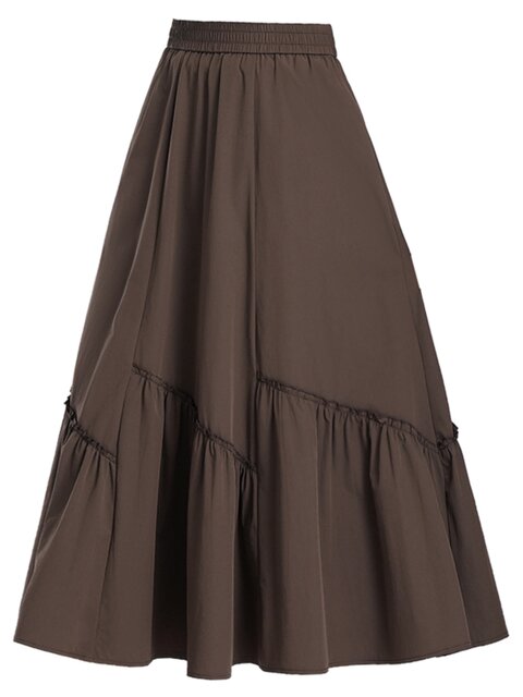Single-layer casual skirt women's large hem skirt 2025 new summer design sense splicing mid-length pocket a-line skirt