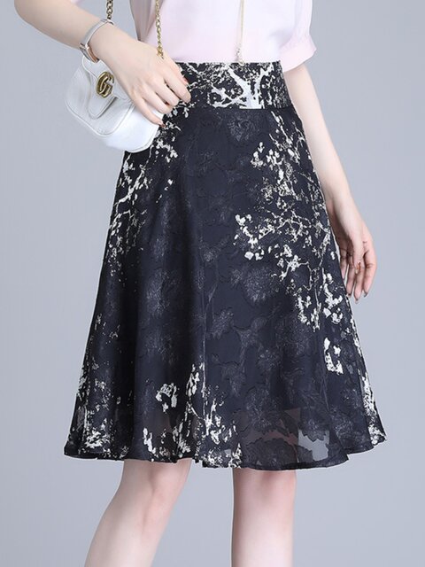 Women's summer mid-skirt 2024 new floral skirt elastic slim chiffon a-line skirt versatile printed small umbrella skirt