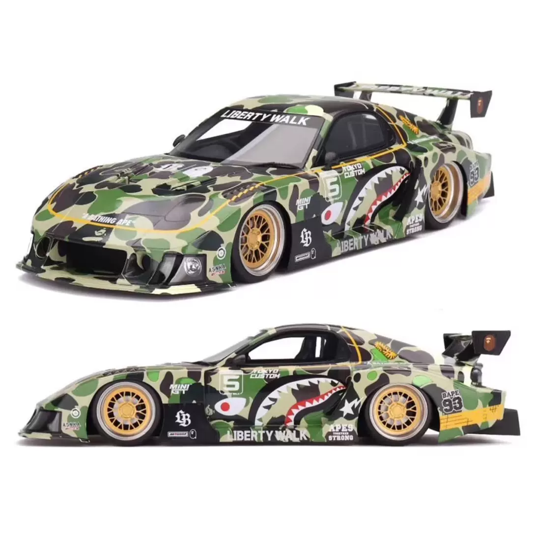 bape联名汽车模型1:18 BAPE LBWK MINI GT ABC CAMO FD RX7 1/18