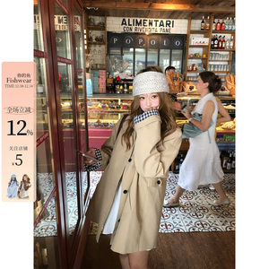 
Your Fish Rhyme Windbreaker Korean Style Slightly Fat MM Plaid Contrast Color Real Wear Mid-Length A-Line Slim and Wide Windbreaker