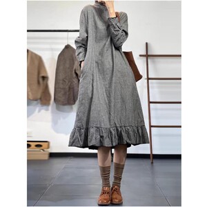 
Forest style retro long-sleeved dress for women in spring and autumn loose Japanese age-reducing lace collar pleated stitching chic long skirt