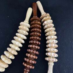 Solid Wood Curved Handle Roller Manual Massager for Cervical Spine, Back, Waist, and Whole Body Use